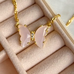 Pembe Elmas Kelebek Kolye